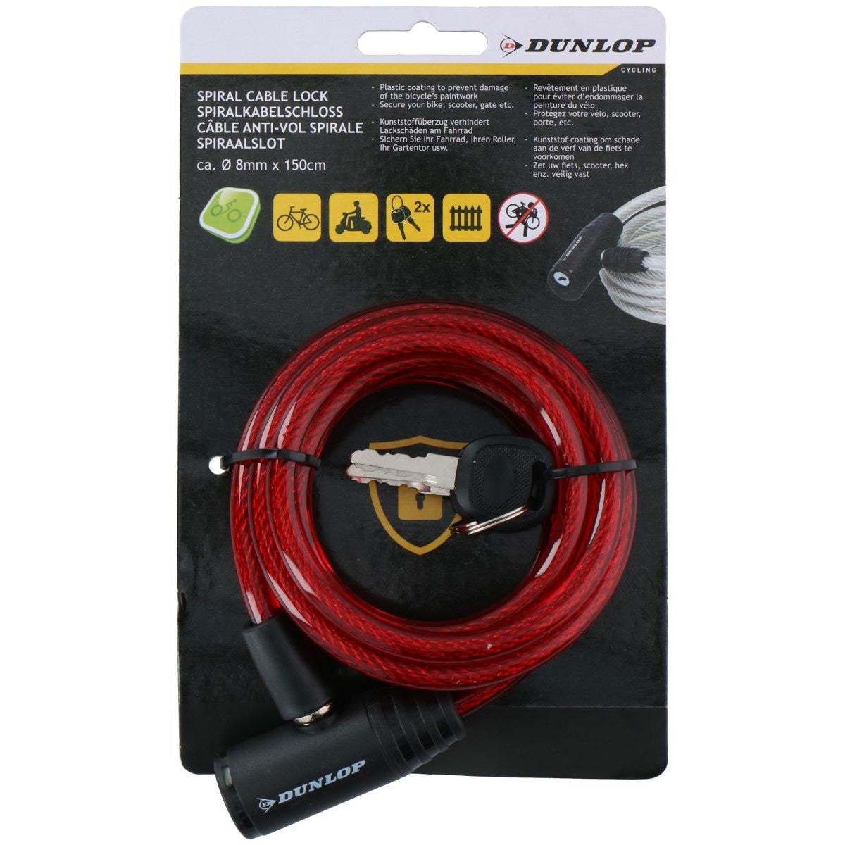 Dunlop spirālveida velo slēdzene 0,8x150cm - sarkana