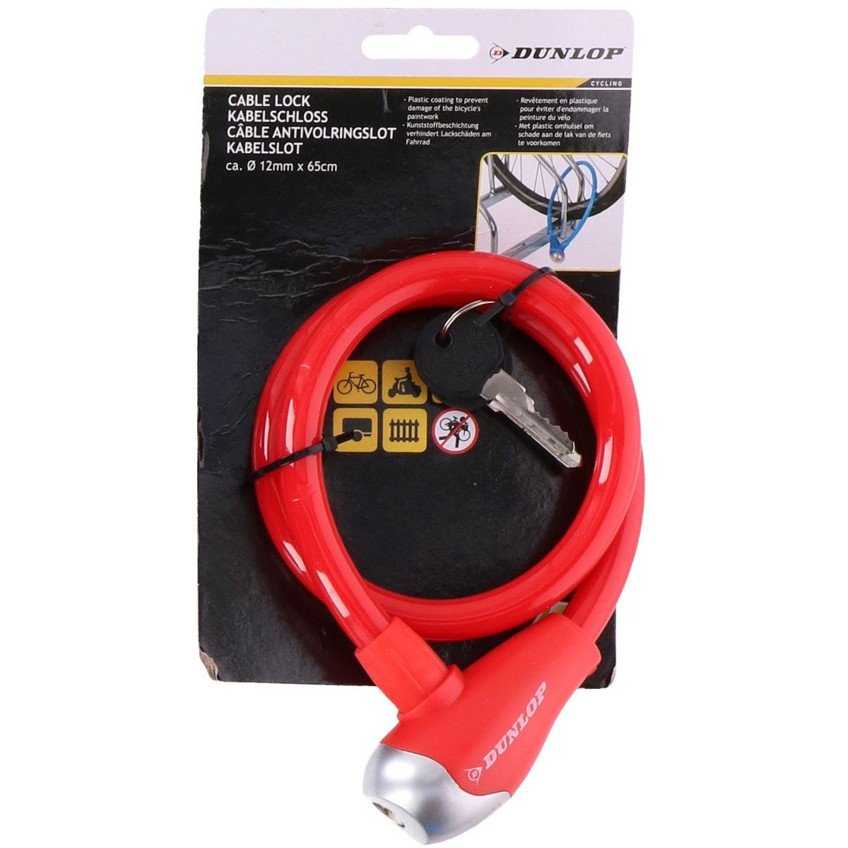 Dunlop spirālveida velosipēda slēdzene 1.2x65cm