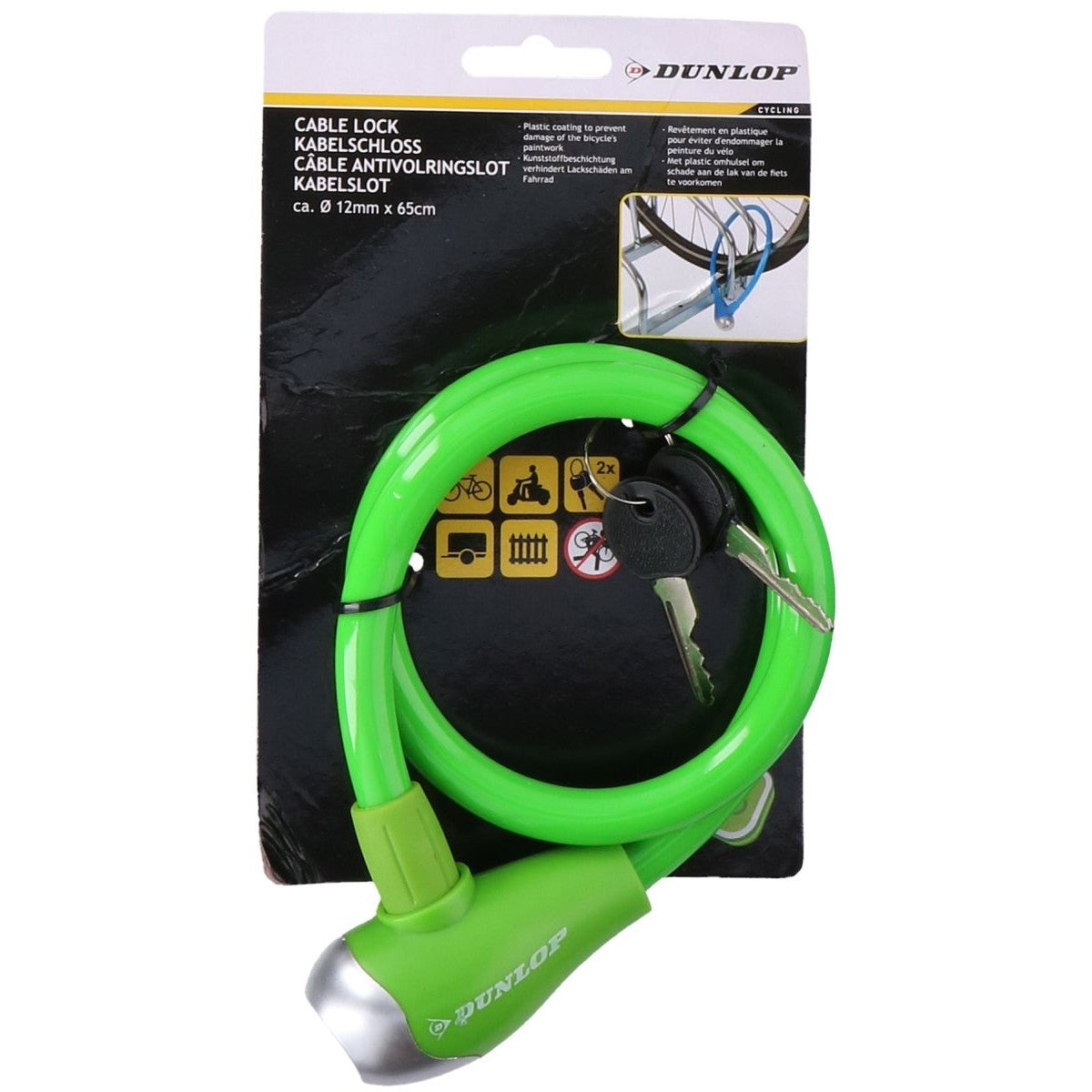 Dunlop spirālveida velosipēda slēdzene 1,2x65cm - Zaļa