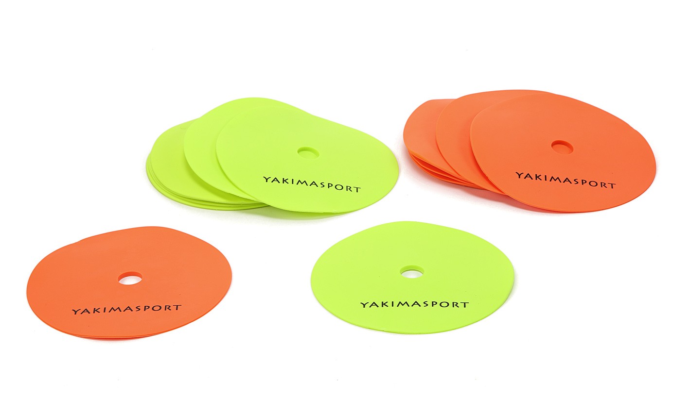 Treniņu marķieri (marķēšanas paklājiņi) - komplektā 12 dzelteni un oranži Yakimasport