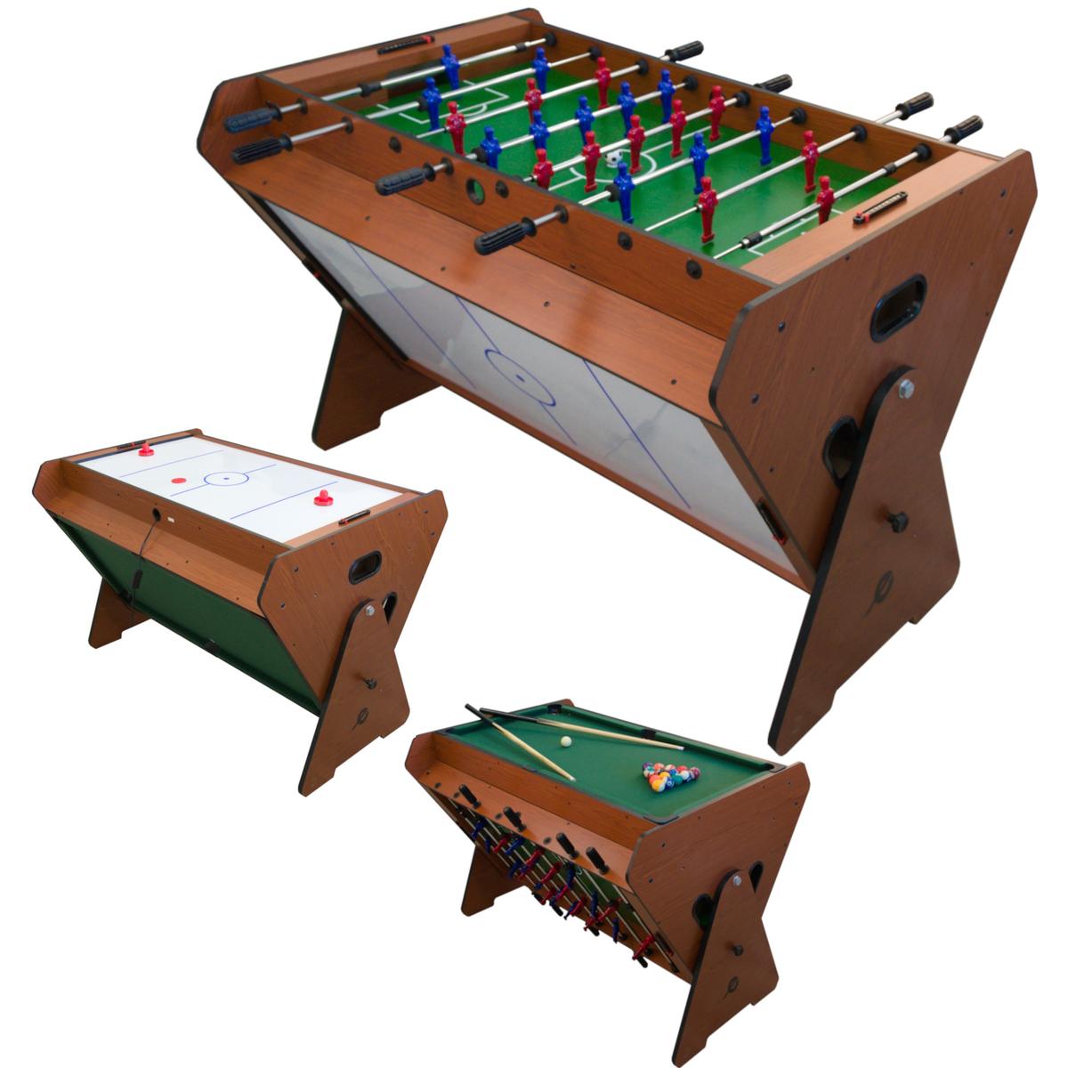 3-vienā rotējošs spēļu galds, biljards, galda futbols, gaisa pieslēgums 121x89x84,5 cm