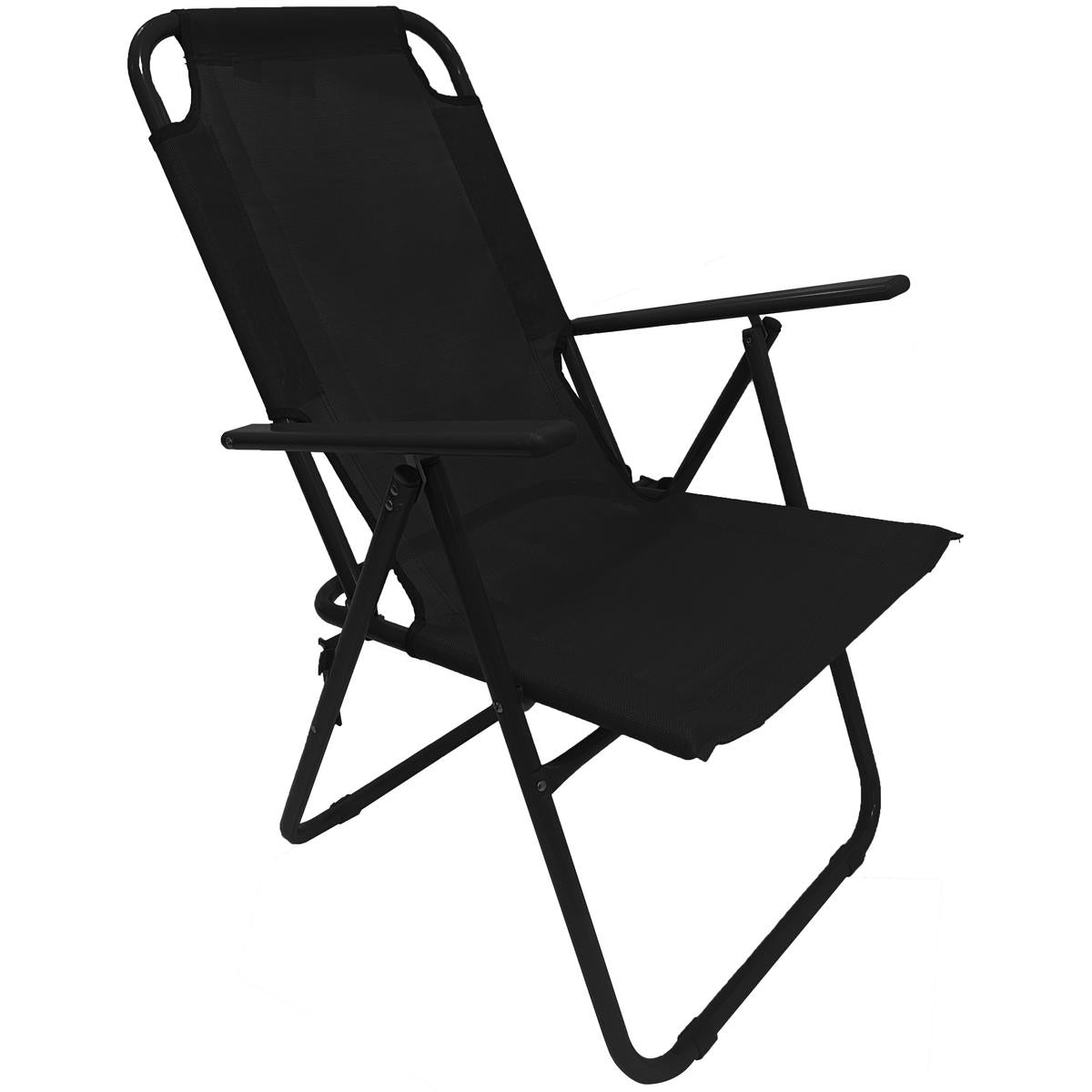Kempinga krēsls ar roku balstiem 61x66x65-108cm salokāms melns ENERO CAMP - 2. kvalitāte