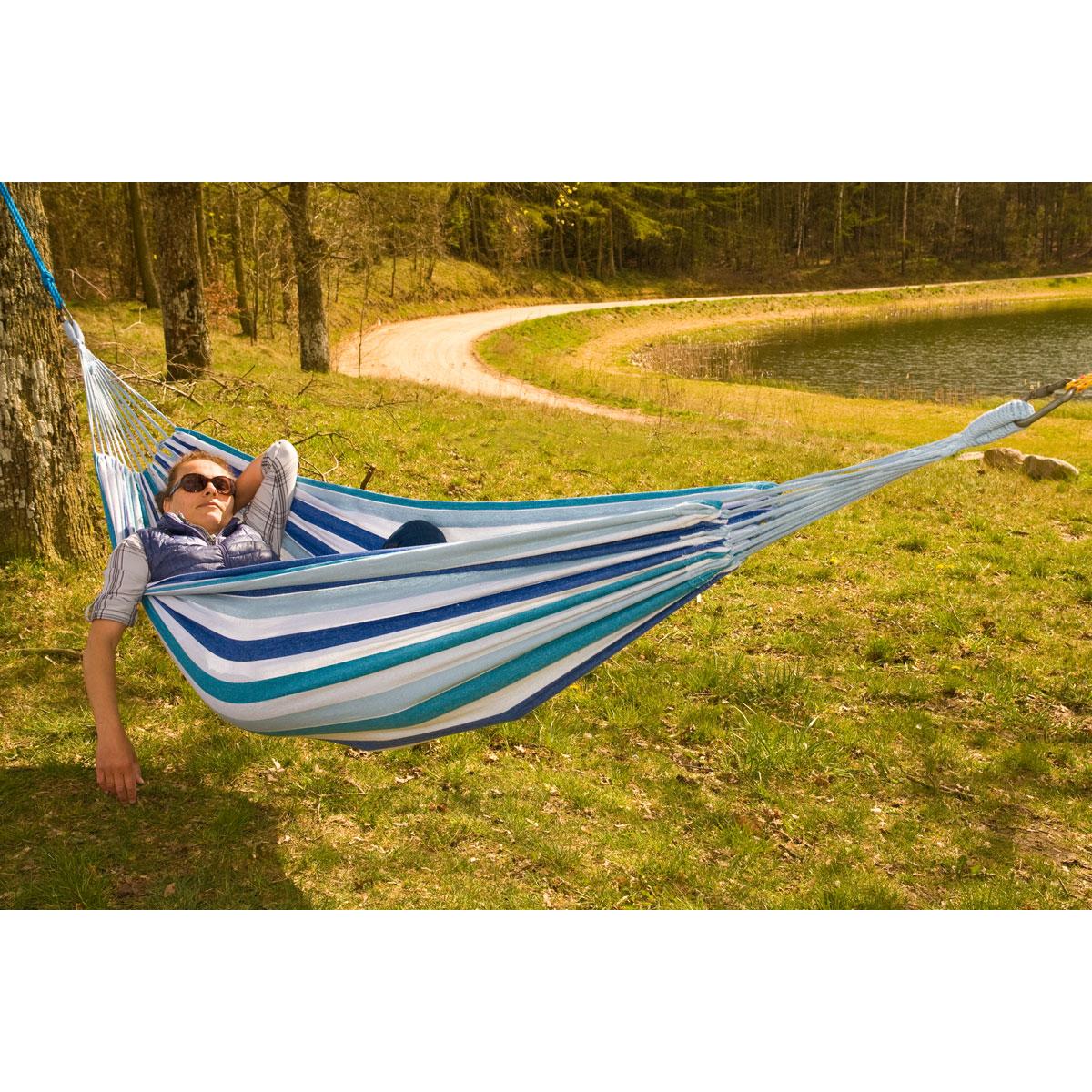 Dārza šūpuļtīkls divvietīgs XXL 250x150cm zils