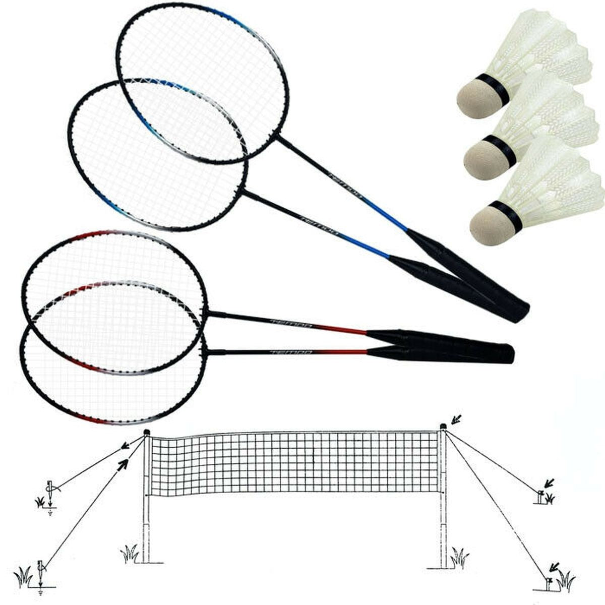 Badmintona komplekts 5in1 stabi tīkls raketes shuttlecocks cover SCATCH 500