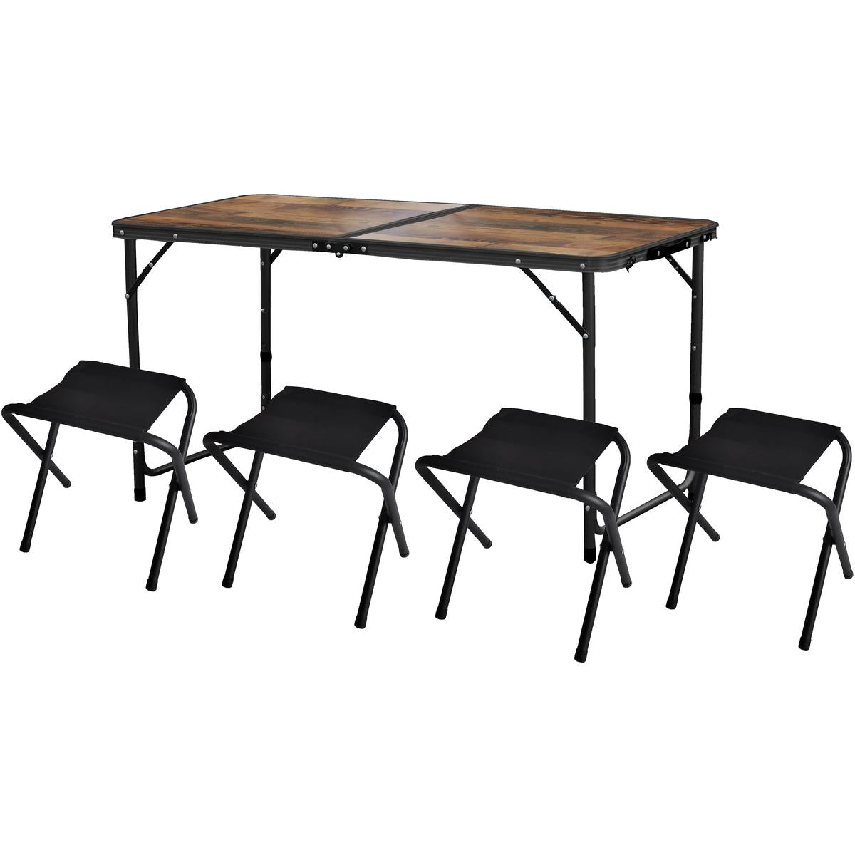 TŪRISTU SALOKAMAIS KEMPINGA GALDS 120X60X70/62/55CM UN 4 KOKA KRĒSLI
