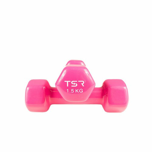 Vinila hanteles TSR: krāsa - rozā, svars - 1,5 kg (2gab.)
