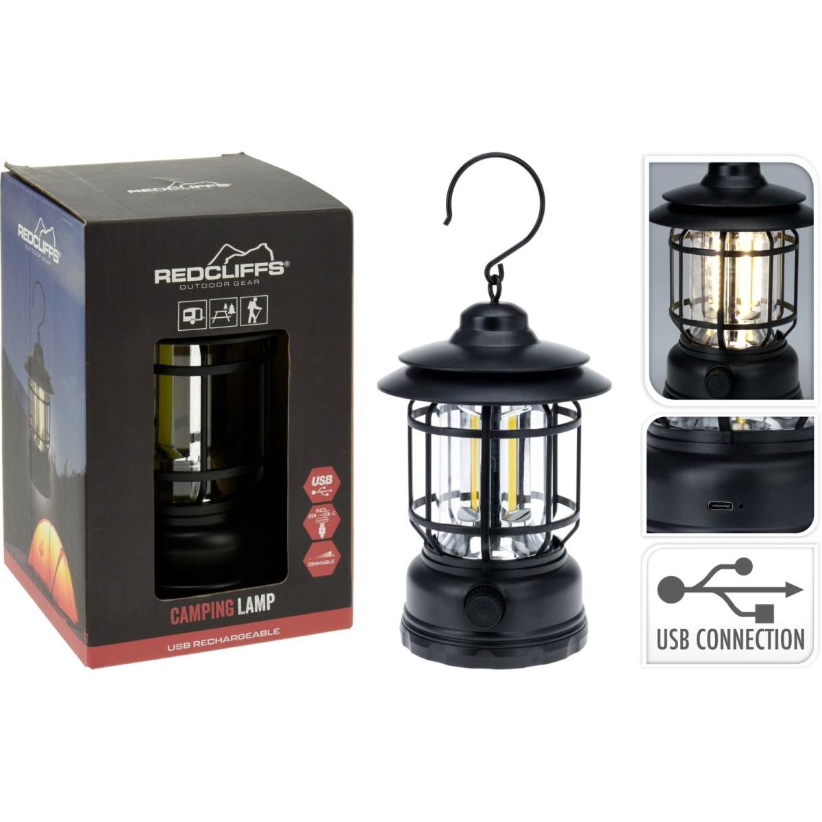 TORCH CAMPING LAMP MELNĀ 18CM USB UZLĀDE REDCLIFFS