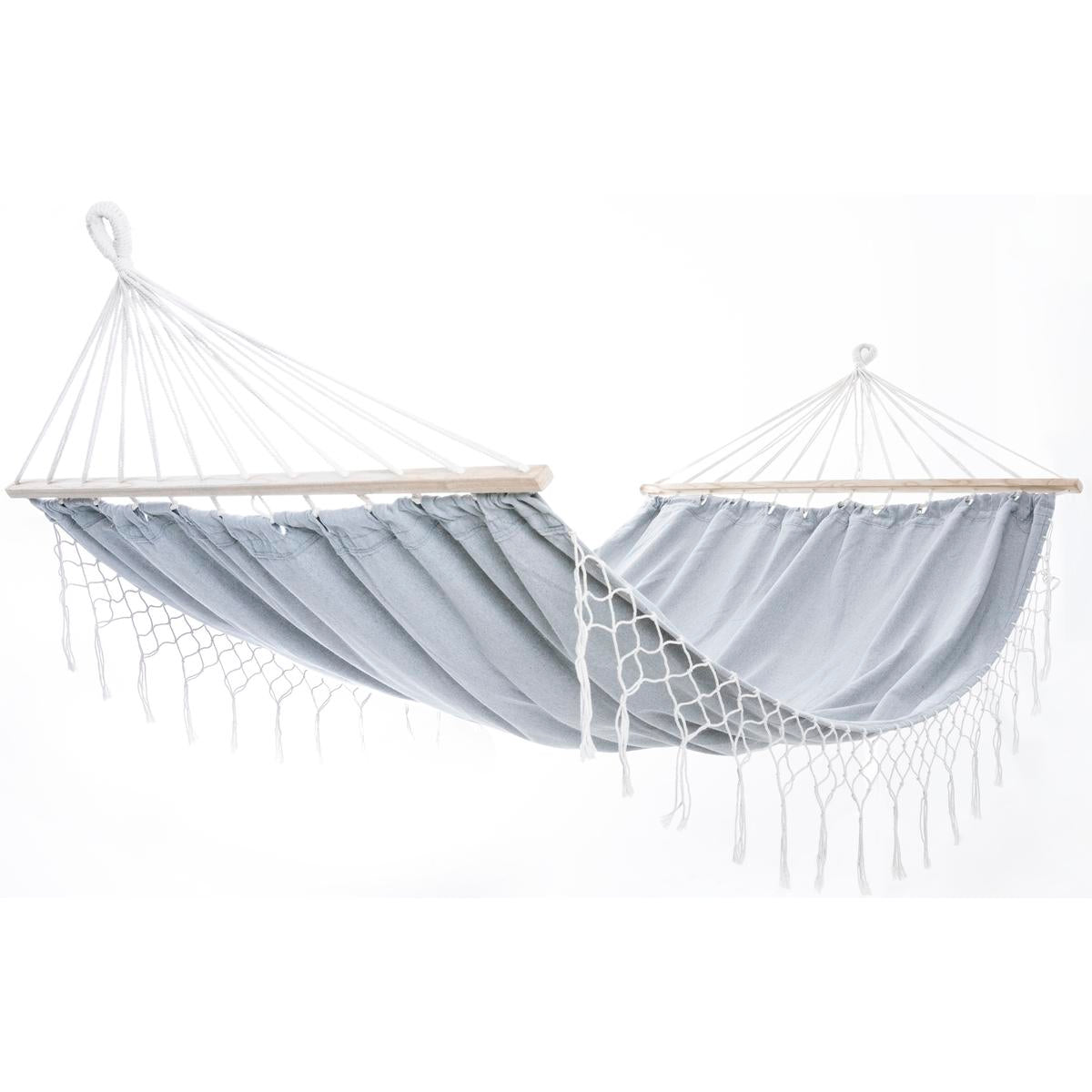 Dārza šūpuļtīkls diviem cilvēkiem 200x150cm ar izpletņa stieni un bārkstīm, Maiami pelēkā krāsā