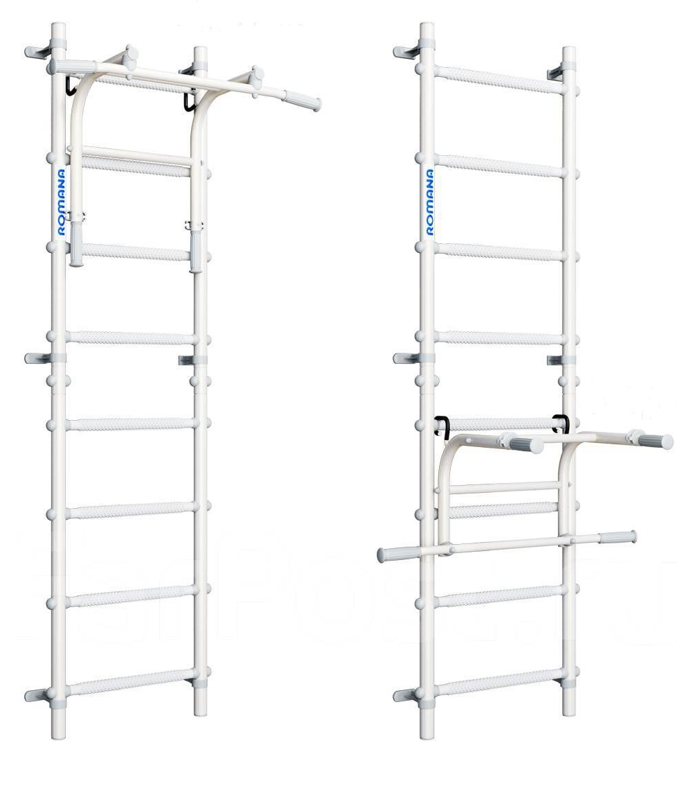 Swedish Wall Bars SANRO S11 2in1 Pastel White-Grey, 211x49 cm