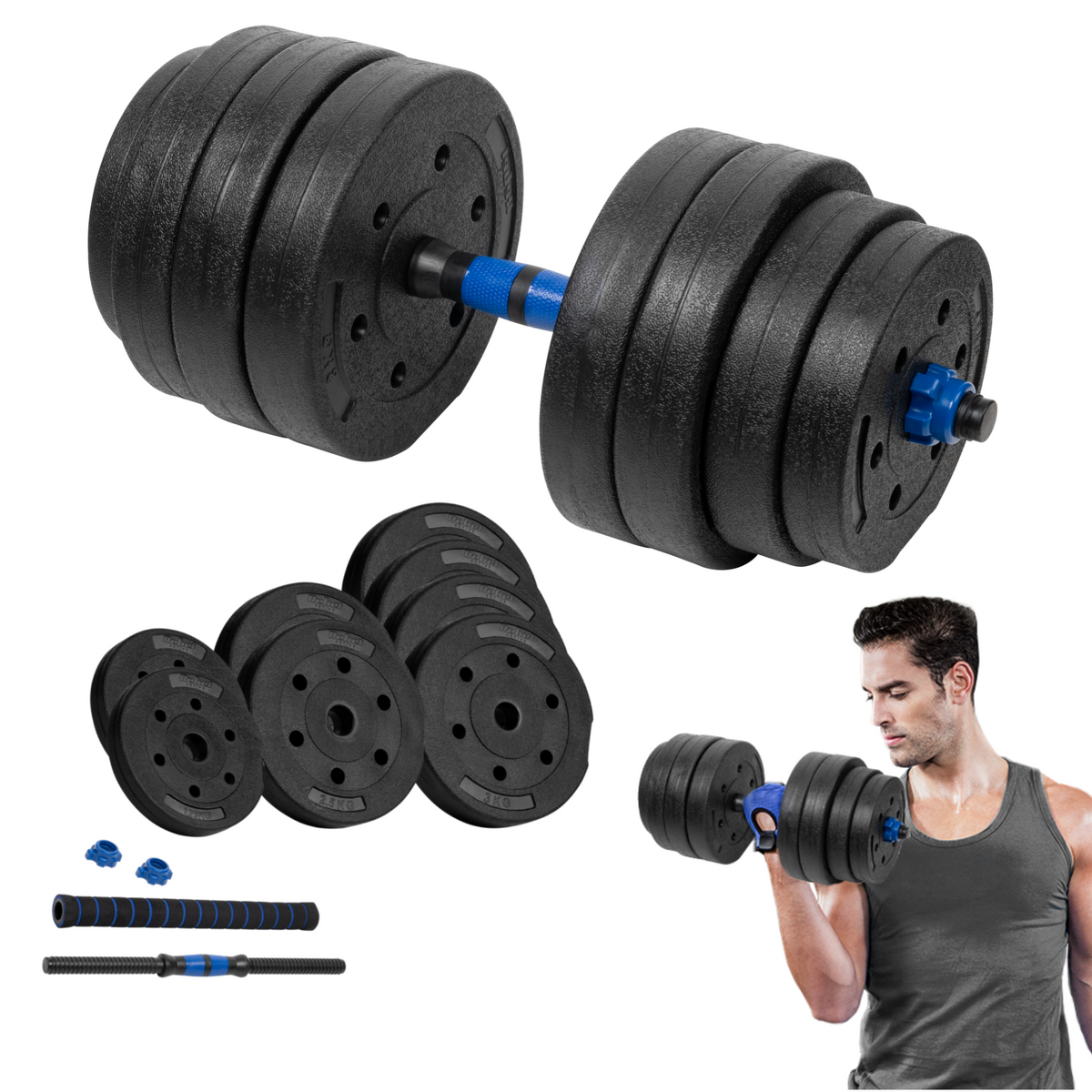 Regulējama bitumena hantele ar savienotāju 1x20kg, REBEL ACTIVE