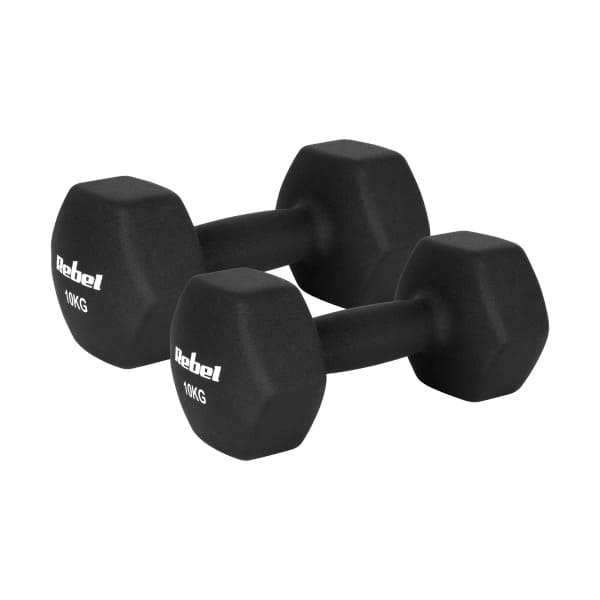HEX 2x10kg neoprēna čuguna hanteles, REBEL ACTIVE