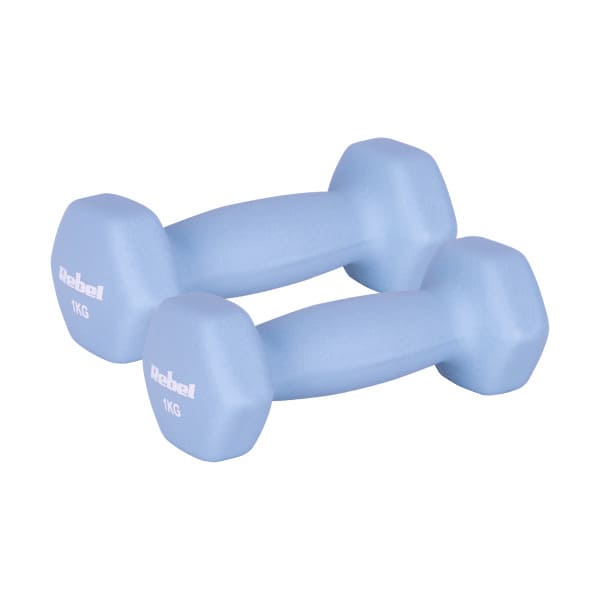 HEX 2x1kg neoprēna čuguna hanteles, REBEL ACTIVE