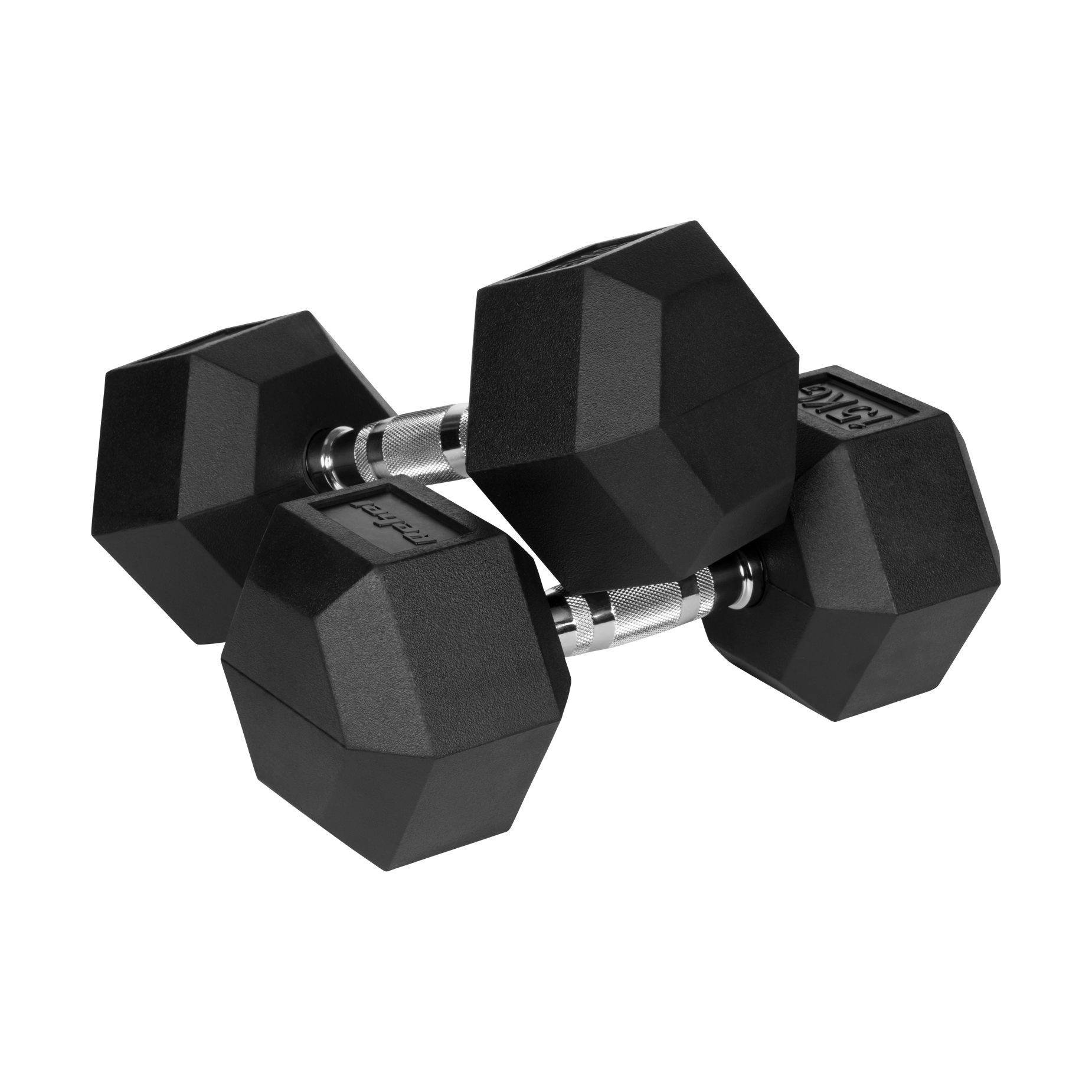 Ar gumiju pārklātas čuguna hanteles HEX 2x15 kg REBEL ACTIVE