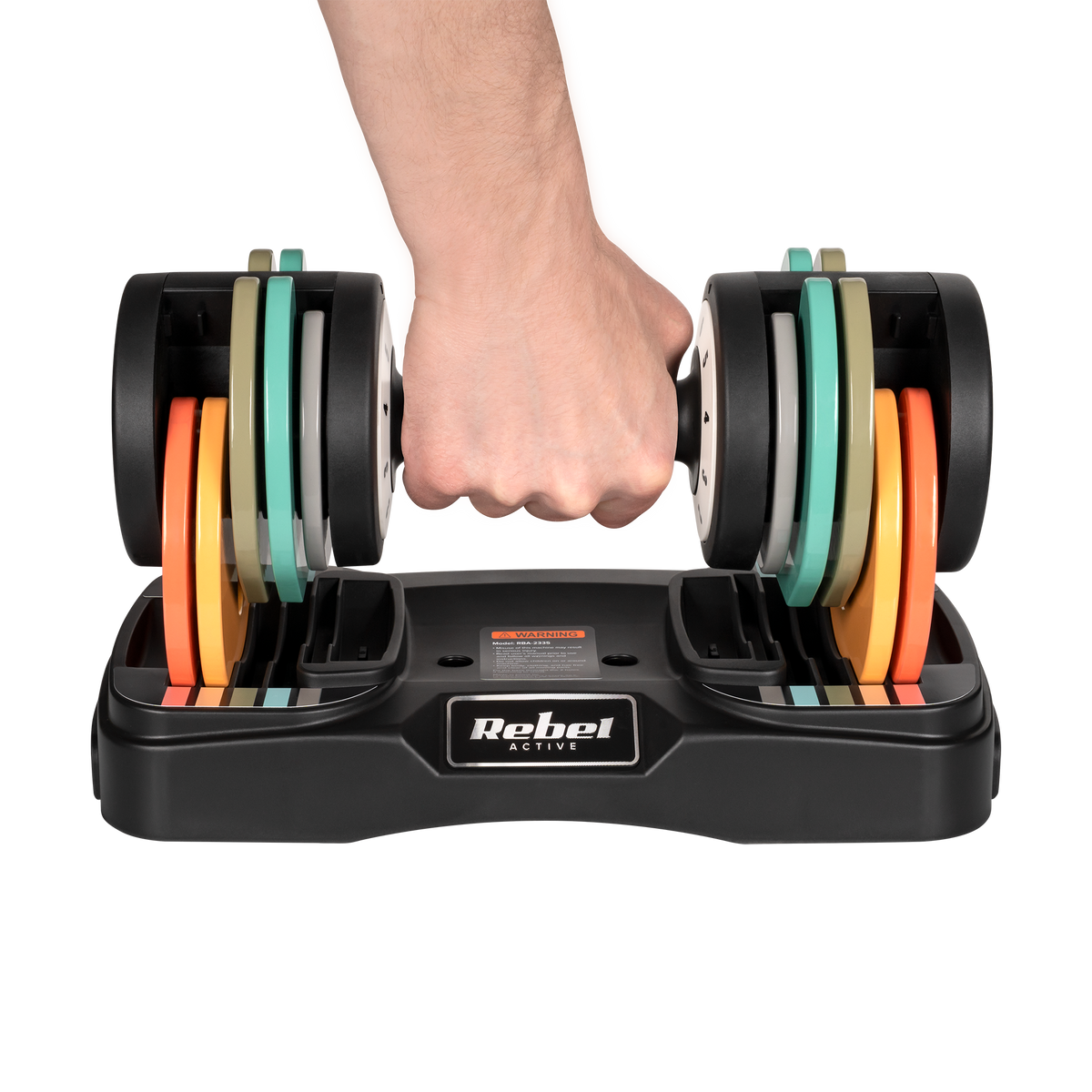Automātiski regulējamas čuguna hanteles, komplekts 2x10 kg, 1kg soli, REBEL ACTIVE