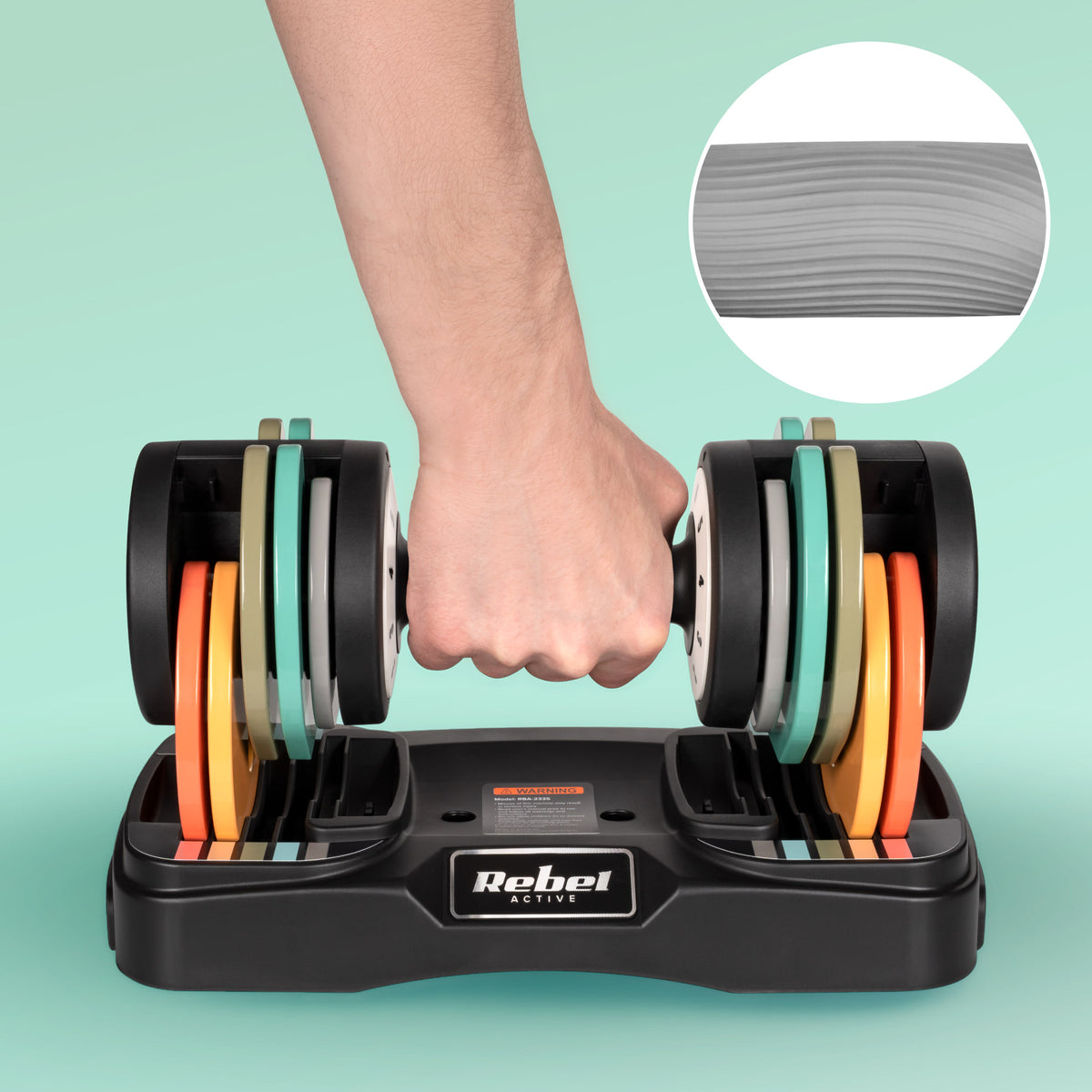 Automātiski regulējamas čuguna hanteles, komplekts 2x10 kg, 1kg soli, REBEL ACTIVE