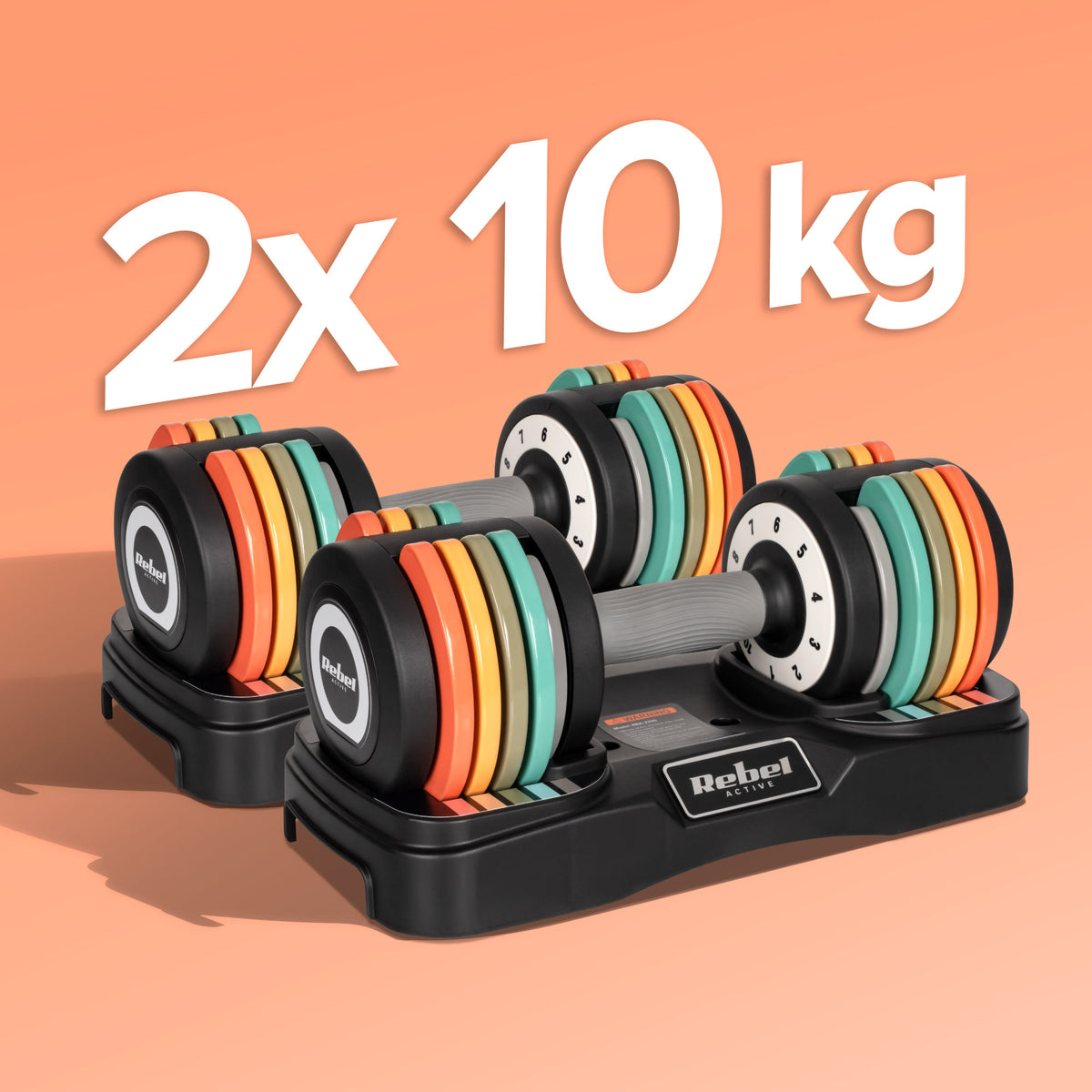 Automātiski regulējamas čuguna hanteles, komplekts 2x10 kg, 1kg soli, REBEL ACTIVE