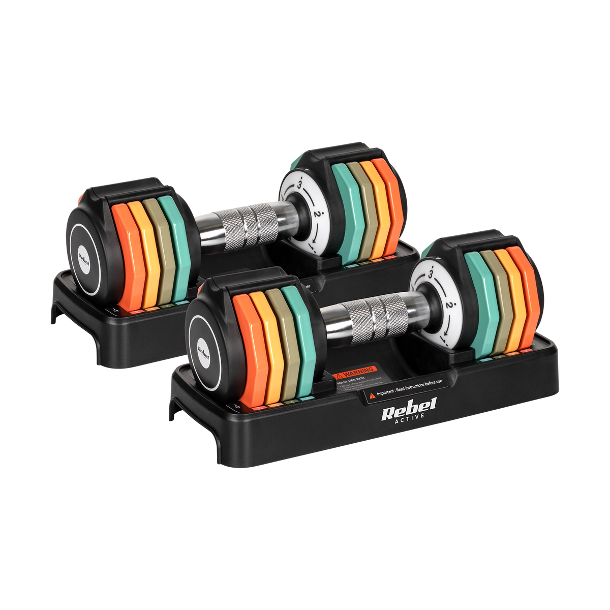 Automātiski regulējamas čuguna hanteles, komplekts 2x5 kg, 1kg soli, REBEL ACTIVE