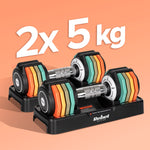 Automātiski regulējamas čuguna hanteles, komplekts 2x5 kg, 1kg soli, REBEL ACTIVE