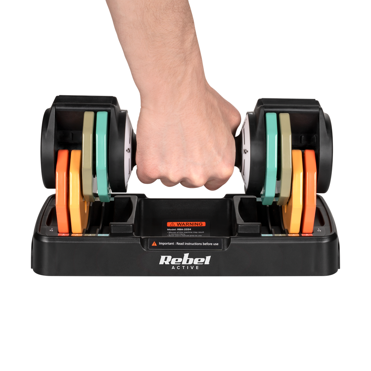 Automātiski regulējamas čuguna hanteles, komplekts 2x5 kg, 1kg soli, REBEL ACTIVE