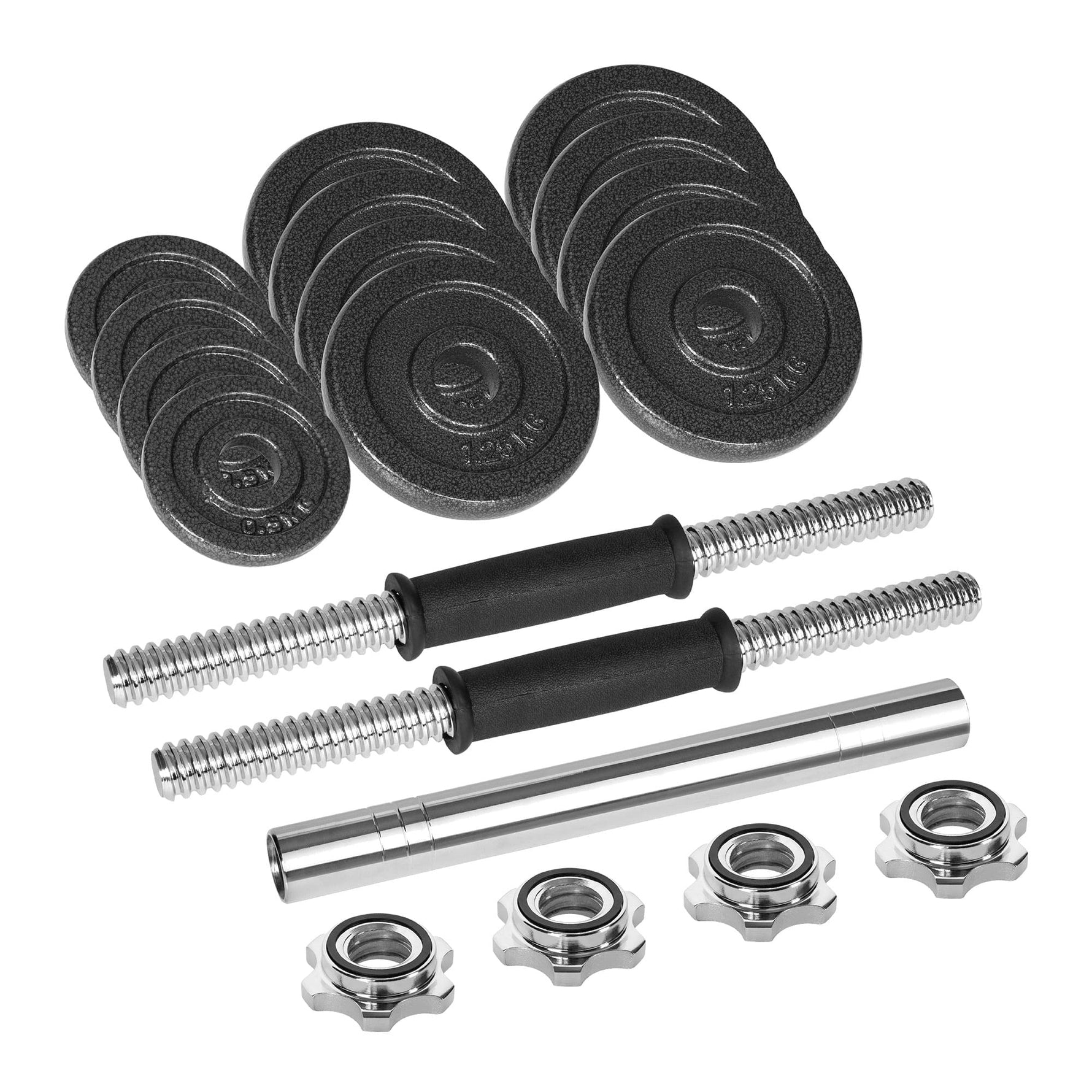 Regulējamas čuguna hanteles koferī ar stieni, komplekts 15 kg REBEL ACTIVE