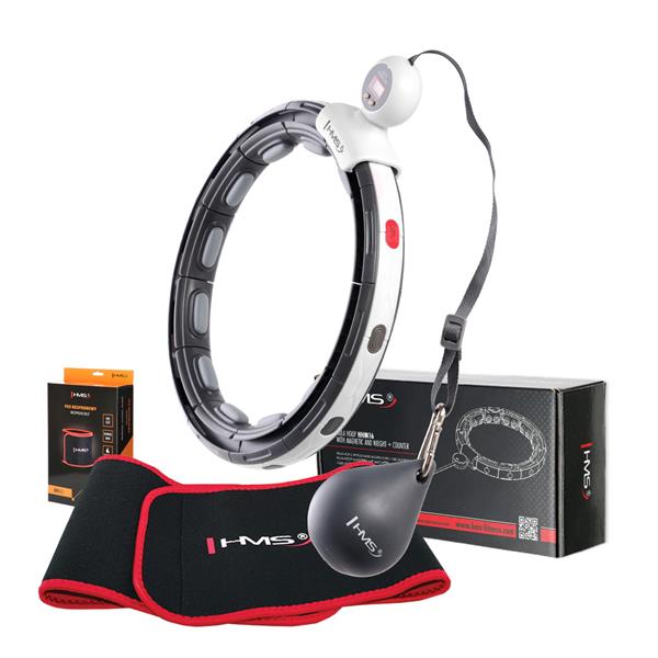 Komplekts SET HULA HOOP MAGNETIC BLACK HHM15 WITH WEIGHT + COUNTER HMS + WAIST SUPPORT BR163 RED