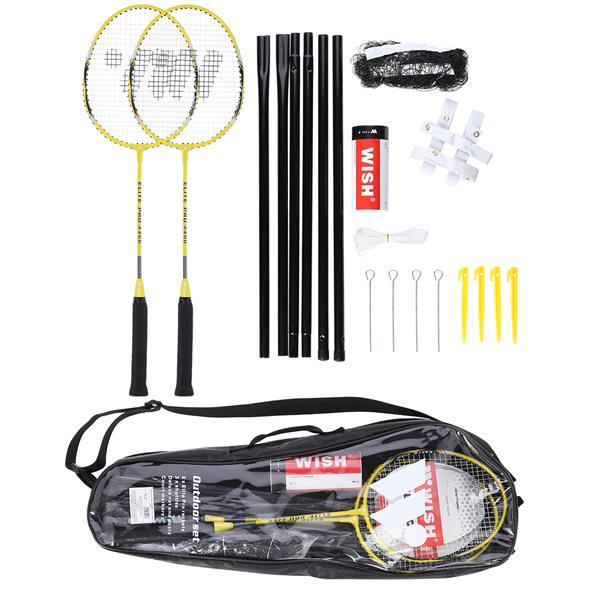 Komplekts ALUMTEC 4466 BADMINTON ROCKET SET DZELTENS 2GAB SHUTTLECOCKS 3GAB NET LINE WISH