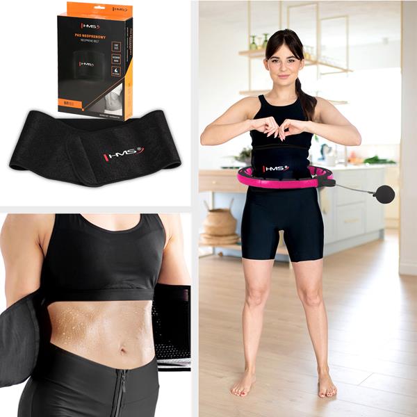 Vingrošanas rinķis ar atsvaru un skaitītāju SET HULA HOOP MAGNETIC BLACK/PINK HHM16 WITH WEIGHT + COUNTER HMS + WAIST SUPPORT BR163 BLACK