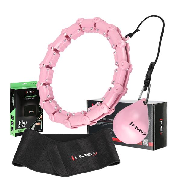 HULA HOP HHW11 GAIŠI ROZĀ KOMPLEKTS AR KROGĀM UN SVARU + BR163 BLACK PLUS IZMĒRA HMS JOSTA