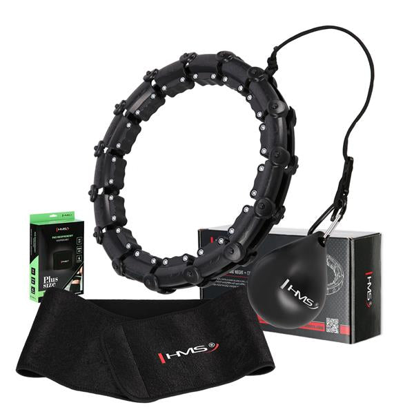 Komplekts HULA HOOP HHW02 BLACK WITH WEIGHT HMS + WAIST SUPPORT BR163 BLACK PLUZ SIZE
