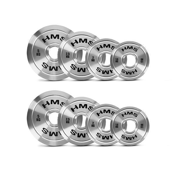 TOS Komplekts Kalibrēts metāls Olimpiskie svaru diski  2 x 1.5 - 5.0 KG (22 KG) HMS