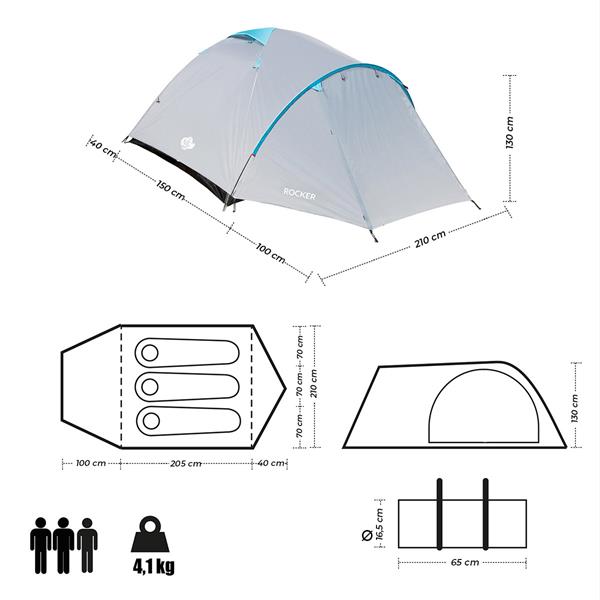Telts NC6013 CAMPING TENT ROCKER NILS CAMP (3 personām)