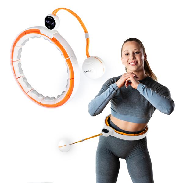 Vingrošanas rinķis ar atsvaru un skaitītāju HHM21 HULA HOP WHITE/ORANGE MAGNETIC WITH WEIGHT + COUNTER HMS