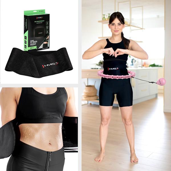 Komplekts HULA HOOP HHW02 LIGHT PINK WITH WEIGHT HMS + WAIST SUPPORT BR163 BLACK PLUZ SIZE