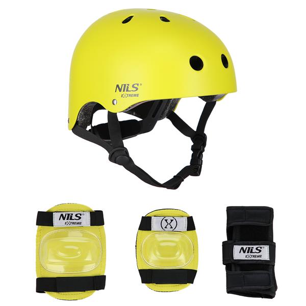 Komplekts MR290+H230 HELMET WITH PROTECTORS SET YELLOW SIZE M NILS EXTREME