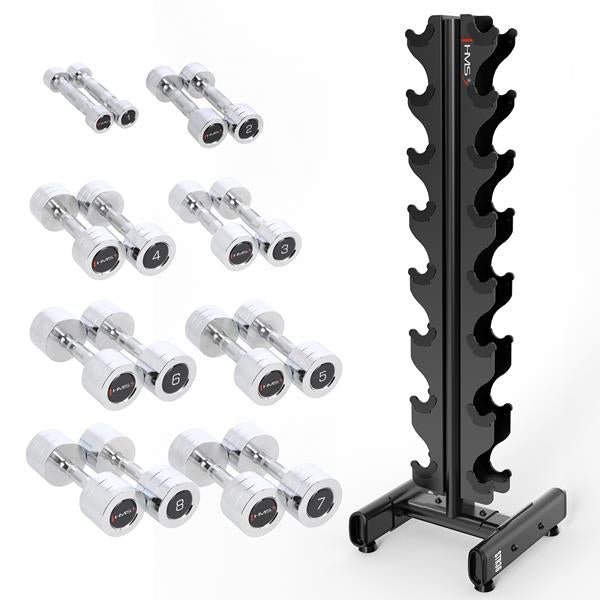 CHD hanteles KOMPLEKTS 2 x 1 — 8 KG (72 KG) + STR36 HMS STATĪVS