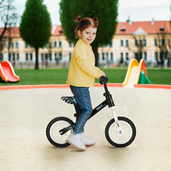 Līdzsvara velosipēds (Skrejritenis) RB134 BALANCE BIKE BLACK WHEEL 10'' NILS FUN