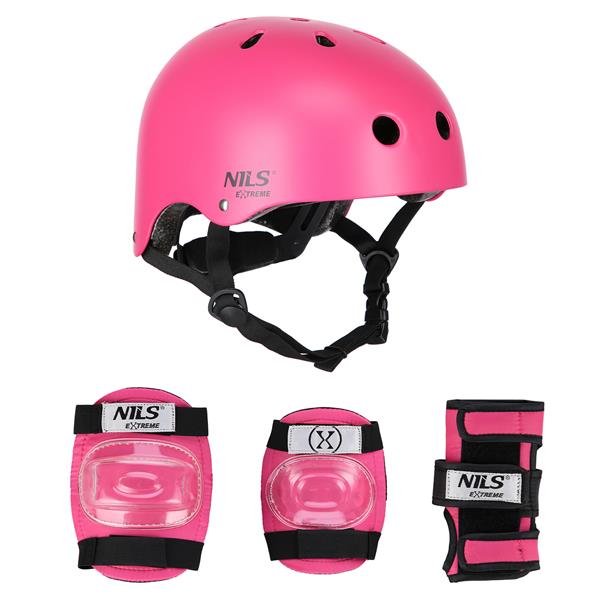 Komplekts MR290+H290 HELMET WITH PROTECTORS SET PINK SIZE M NILS EXTREME