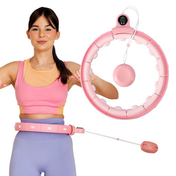 Vingrošanas aplis ar atsvaru FH02 PINK HULA HOOP WITH WEIGHT + COUNTER STOCK