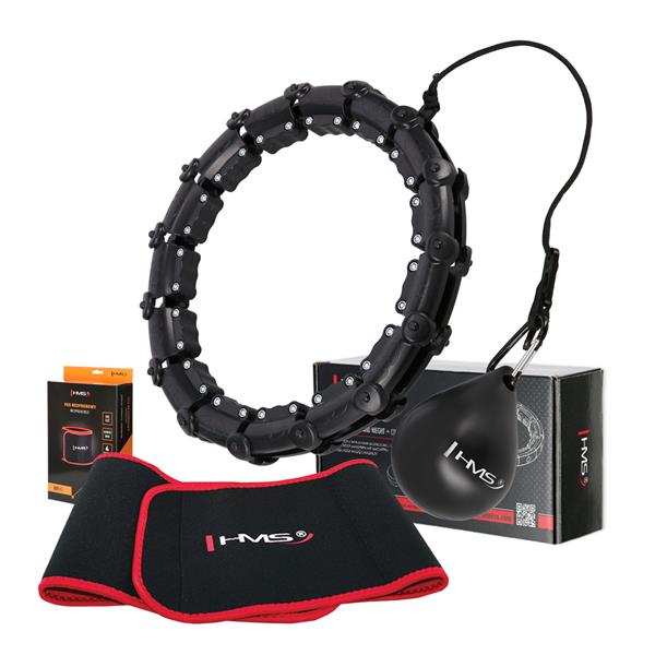 Komplekts HULA HOOP HHW02 BLACK WITH WEIGHT HMS + WAIST SUPPORT BR163 RED