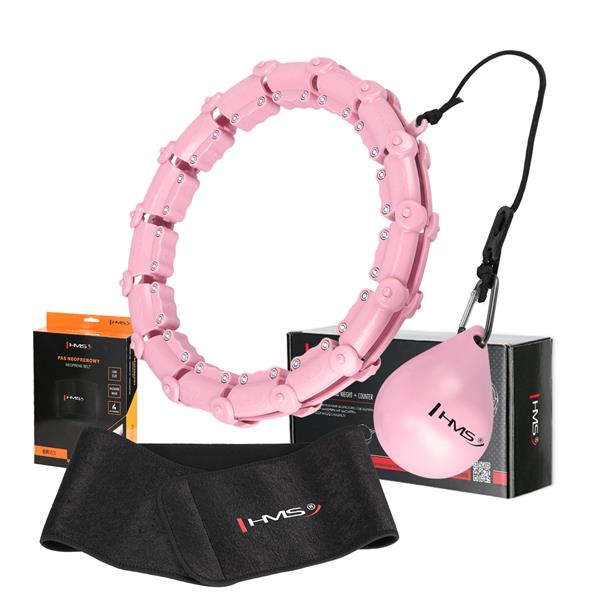 Komplekts HULA HOOP HHW02 LIGHT PINK WITH WEIGHT HMS + WAIST SUPPORT BR163 BLACK