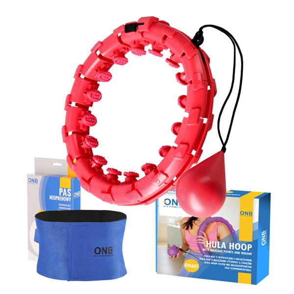 Komplekts HULA HOOP OHA01 RED WITH WEIGHT ONE FITNESS + WAIST SUPPORT BR125