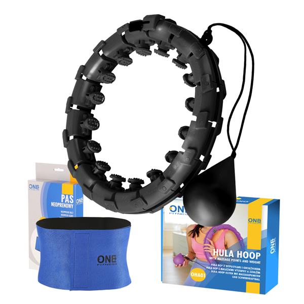 Komplekts HULA HOOP OHA01 BLACK WITH WEIGHT ONE FITNESS + WAIST SUPPORT BR125