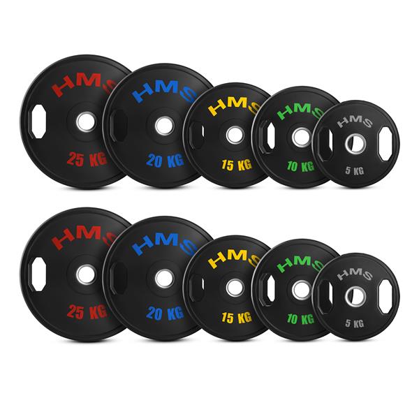 Svaru diski TOG SET RUBBERIZING OLYMPIC PLATES 2 x 5 - 25 KG (150 KG) HMS