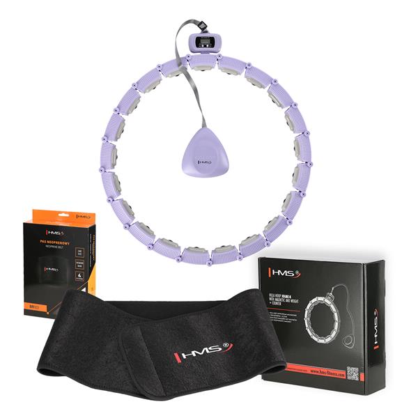 Komplekts HULA HOOP MAGNETIC VIOLET HHM14 WITH WEIGHT + COUNTER HMS + WAIST SUPPORT BR163 BLACK