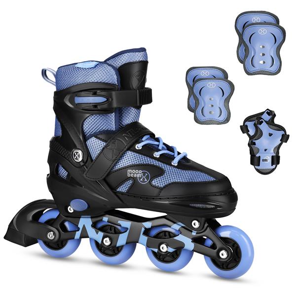 Komplekts NA0189 SET LED IN-LINE SKATES HELMET AND PROTECTORS MOONBEAM BLUE SIZE. M(35-38) NILS EXTREME