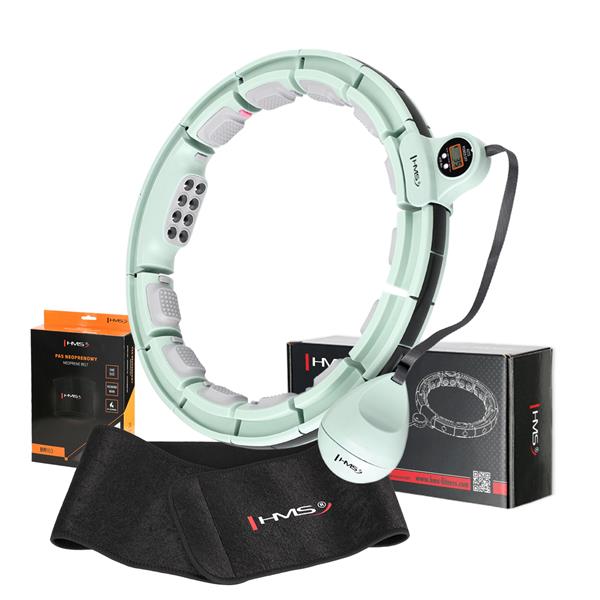 Komplekts HULA HOOP MAGNETIC GREEN HHM13 WITH WEIGHT + COUNTER HMS + WAIST SUPPORT BR163 BLACK