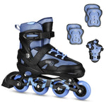 Komplekts NA0189 SET LED IN-LINE SKATES HELMET AND PROTECTORS MOONBEAM BLUE SIZE. L(39-42) NILS EXTREME