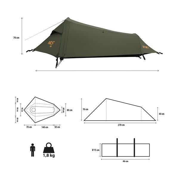 Telts NC2501 TENT ULTRA LIGHT SKYAIR 1 GREEN NILS CAMP
