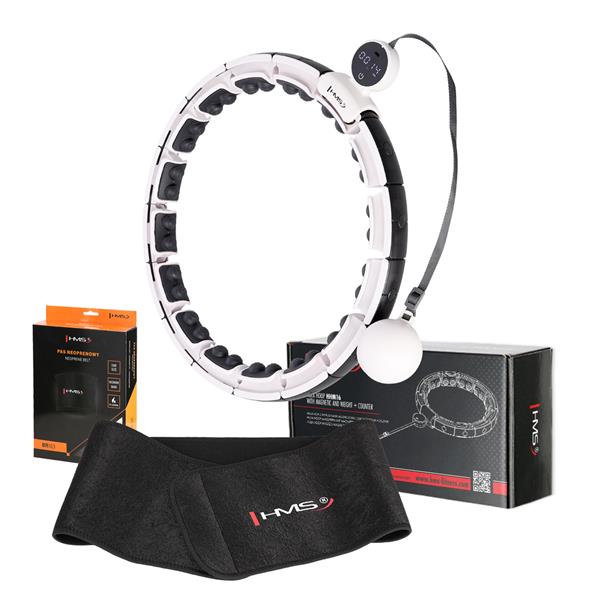 Komplekts HULA HOOP MAGNETIC WHITE HHM16 WITH WEIGHT + COUNTER HMS + WAIST SUPPORT BR163 BLACK
