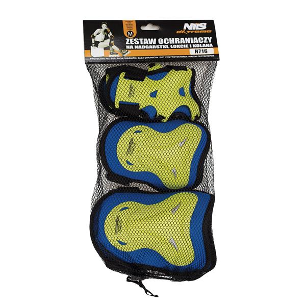 Plaukstu, elkoņu un ceļgalu aizsargu komplekts H716 SIZE L NAVY BLUE-LIME PROTECTORS SET NILS EXTREME